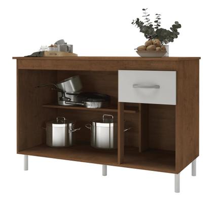 Imagem de Balcão Para Pia De 120 Cm Com Tampo Suiça Fidelitá Com 3 Portas 1 Gaveta Noce/Off-White