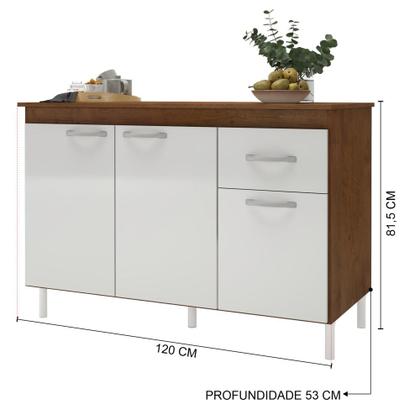 Imagem de Balcão Para Pia De 120 Cm Com Tampo Suiça Fidelitá Com 3 Portas 1 Gaveta Noce/Off-White