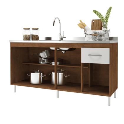 Imagem de Balcão Para Pia De 160 Cm Sem Tampo Suiça Fidelitá Com 4 Portas 1 Gaveta Noce/Off-White