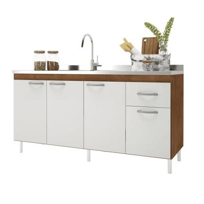 Imagem de Balcão Para Pia De 160 Cm Sem Tampo Suiça Fidelitá Com 4 Portas 1 Gaveta Noce/Off-White