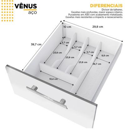 Imagem de Balcão para Pia de Cozinha 200cm 4 Portas 3 Gavetas Vênus