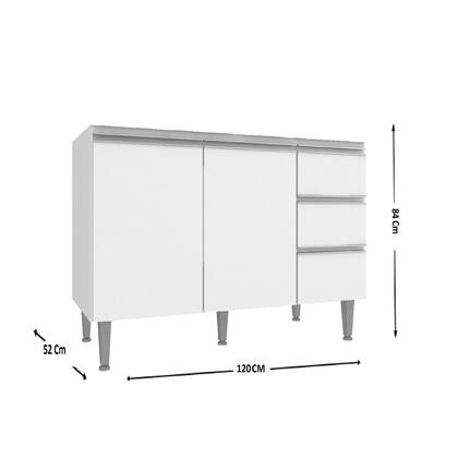 Imagem de Balcão para Pia de Cozinha 3 Gavetas 2 Portas Athena Branco