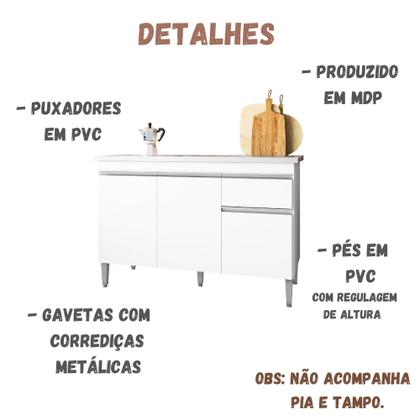 Imagem de Balcão Para Pia Tatiane 120 cm Branco AJL
