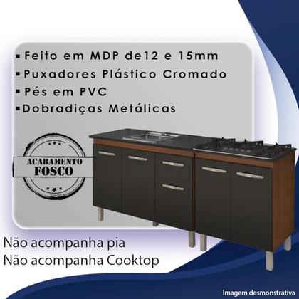 Imagem de Balcao Pia 120cm e Cooktop 5 Bocas Savana Preto Mobbs