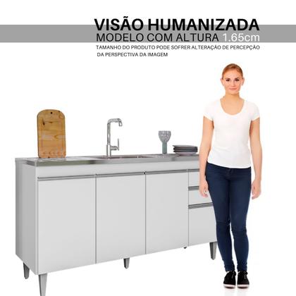 Imagem de Balcão Pia 150cm Cozinha Gabinete 4 Portas 2 Gavetas SEM Tampo Ayla Branco