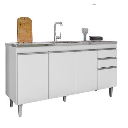 Imagem de Balcão Pia 150cm Cozinha Gabinete 4 Portas 2 Gavetas SEM Tampo Ayla Branco
