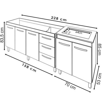 Imagem de Balcao Pia 160cm e Cooktop 5 Bocas Savana Preto Mobbs