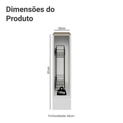 Imagem de Balcão Porta-Temperos Madesa para Cozinha Lux, Glamy e Stella 20 x 60 cm (Sem Tampo) - Branco