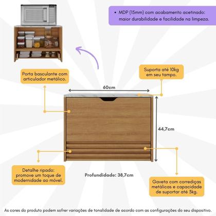 Imagem de Balcão Suspenso 60cm para Forno/Micro-ondas com 1 Porta e 1 Gaveta Multimóveis CR20345