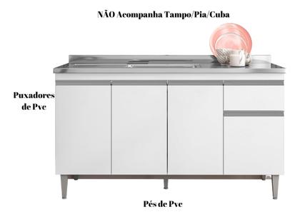 Imagem de Balcão Tatiane P/Cozinha 150cm 4 Portas 1 Gaveta - Sem tampo