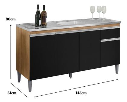 Imagem de Balcão Tatiane P/Cozinha 150cm 4 Portas 1 Gaveta - Sem tampo