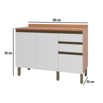 Imagem de Balcão Telasul Macadâmia 1200MM 2 Portas 3 Gavetas Freijó e Branco