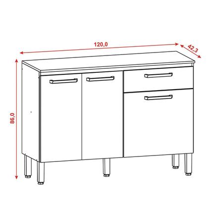 Imagem de Balcão Versalhes Cozinha com Tampo 3 Portas e 1 Gaveta