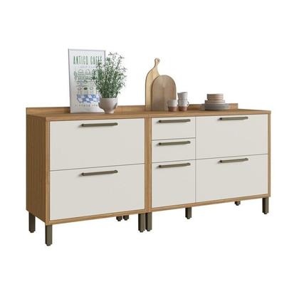 Imagem de Balcões de Cozinha 100% Mdf 3 Portas Basculantes 4 Gavetas e Tampos 200cm Vicenza Espresso Móveis