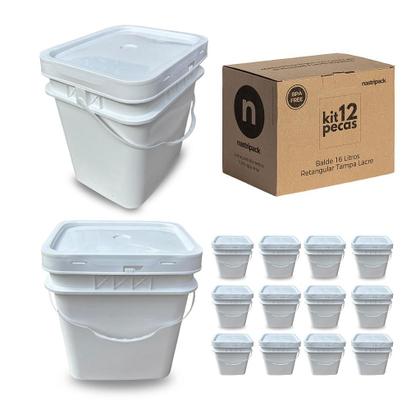 Imagem de Balde 16 Litros Retangular com Tampa Lacre e Alça Plástica - 12 Peças