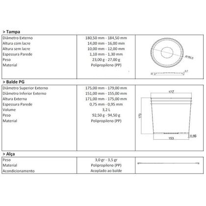 Imagem de Balde 3.2L Transparente Proteína Em Pó - 15 Pçs