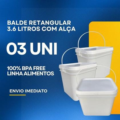 Imagem de Balde 3.6 Lts Tampa Lacre Para Alimento - 3 Pçs