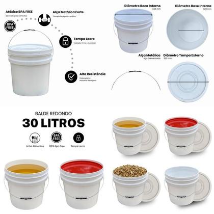 Imagem de Balde 30L Grande Para Preparo Artesanal - 3 Pçs