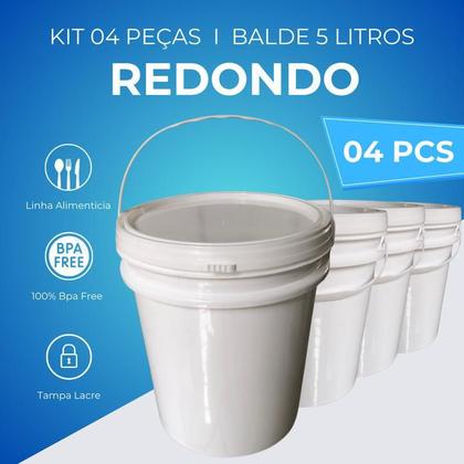 Imagem de Balde 5L Alça Plastica Lacre 4 Pçs