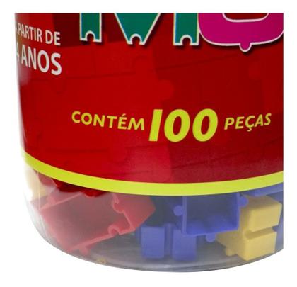 Imagem de Balde Blocos Educativo Montar 100 Peças Mont Fácil Brinquedo