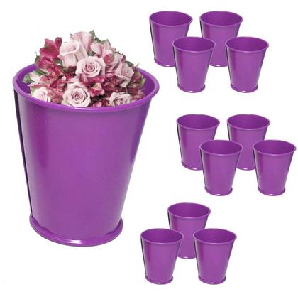 Imagem de Balde Cachepot de Metal Para Mesa Festa Evento 15 Anos Mini Roxo Kit Com 24
