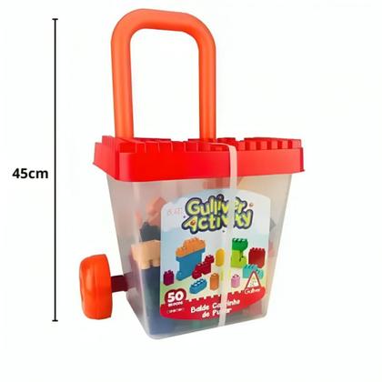 Imagem de Balde Carrinho de Puxar Com 50 Blocos 5032 - Gulliver