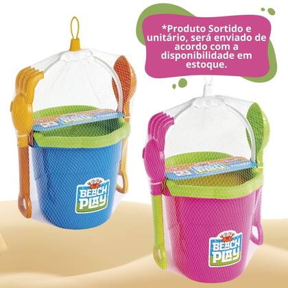 Imagem de Balde de Areia Praia Grande Brinquedo Infantil Beach Play Sortido e Unitário - 637 USUAL BRINQUEDOS