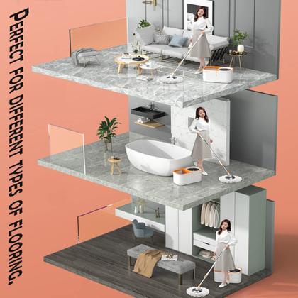 Imagem de Balde de esfregão giratório com sistema Wringer, alça de esfregão estendida