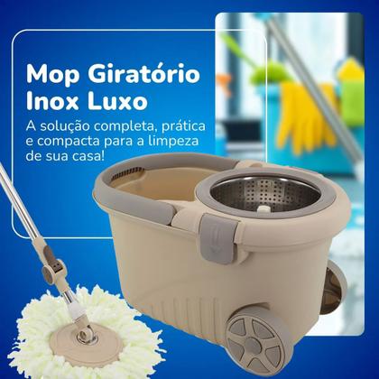 Imagem de Balde De Limpeza Mop Esfregão Giratório Alças e Rodas Marrom
