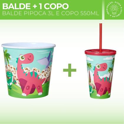 Imagem de Balde de Pipoca 3L + 01 Copo 550ml Com Tampa Reta Canudo