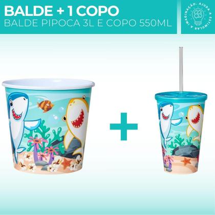 Imagem de Balde de Pipoca 3L + 01 Copo 550ml Com Tampa Reta Canudo