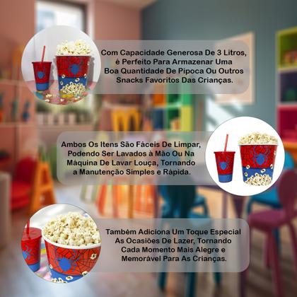 Imagem de Balde De Pipoca Kit Com Copo Desenhos Decorativos Divertido Personalizado Infantil Cinema Séries