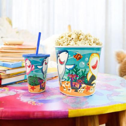 Imagem de Balde De Pipoca Kit Com Copo Desenhos Decorativos Divertido Personalizado Infantil Cinema Séries