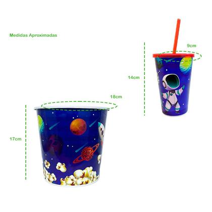 Imagem de Balde De Pipoca Kit Com Copo Desenhos Decorativos Divertido Personalizado Infantil Cinema Séries