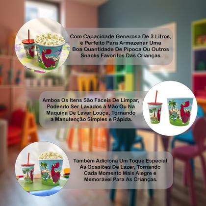 Imagem de Balde De Pipoca Kit Com Copo Desenhos Decorativos Divertido Personalizado Infantil Cinema Séries