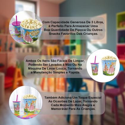 Imagem de Balde De Pipoca Kit Com Copo Desenhos Decorativos Divertido Personalizado Infantil Cinema Séries
