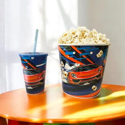 Imagem de Balde De Pipoca Kit Com Copo Desenhos Decorativos Divertido Personalizado Infantil Cinema Séries