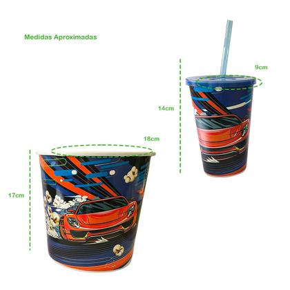 Imagem de Balde De Pipoca Kit Com Copo Desenhos Decorativos Divertido Personalizado Infantil Cinema Séries