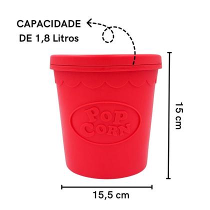 Imagem de Balde De Pipoca Pipoqueira De Microondas Silicone Com Tampa Casa Cozinha Milho Sem Óleo Micro-ondas 1,5 Litros