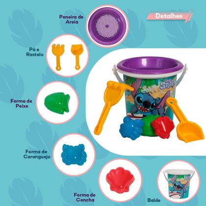 Imagem de Balde de Praia do Stitch Infantil Colorido com 7 peças