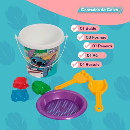 Imagem de Balde de Praia do Stitch Infantil Colorido com 7 peças