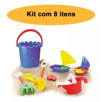 Imagem de Balde de Praia Kit c/ 8 Peças Para Brincar Areia Infantil