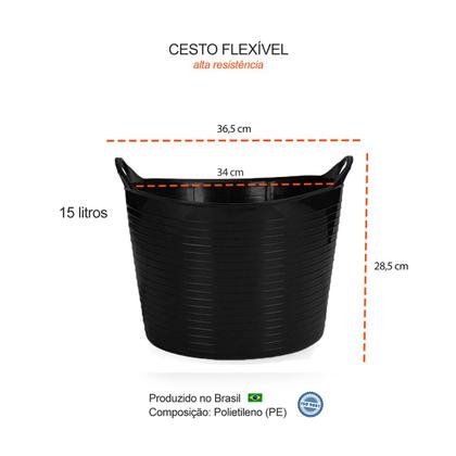Imagem de Balde Flexivel Cesto Multiuso Preto Roupa Brinquedos 15L