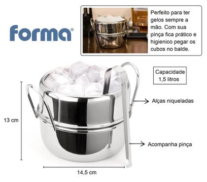 Imagem de Balde Gelo Inox Com Alças Acompanha Pegador Pinça 1,5l Bar Festa Drinks Bebidas Geladas Forma Inox