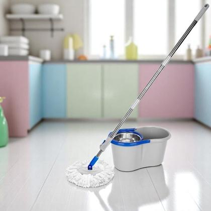 Imagem de Balde Giratório Esfregão Com Alça Mop 360º Casa Escritório Limpeza Prático Eficiente Compacto