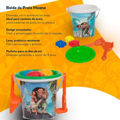 Imagem de Balde Infantil Moana Kit Parque Forminhas de Areia Peneira