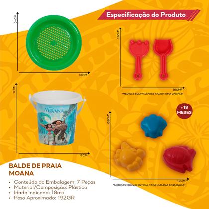 Imagem de Balde Infantil Moana Kit Parque Forminhas de Areia Peneira