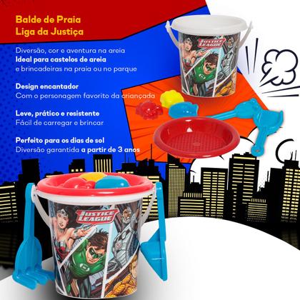 Imagem de Balde Liga Da Justiça Brinquedo Areia Infantil Acessórios