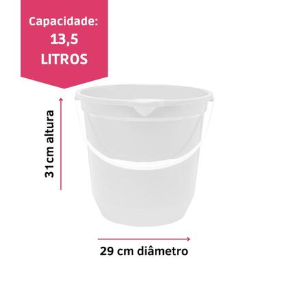 Imagem de Balde Limpeza Geral Alça Plástica 13,5 Litros Branco Jaguar