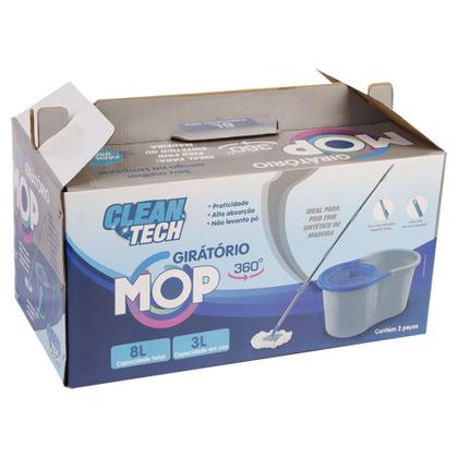 Imagem de Balde Mop Com Esfregão Giratório De Limpeza 8L Cinza/azul